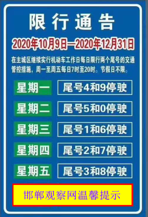 邯郸今天限号吗,邯郸今天限号吗?限多少号?几点至几点