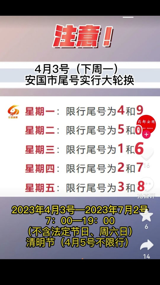 安国限号（安国限号查询 今日2023）