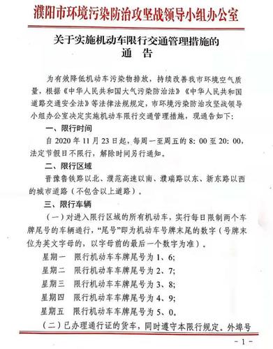 濮阳限号（濮阳限号2023最新限号时间表）
